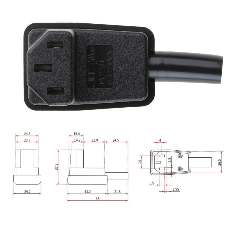 1 шт. C13 гнездовой разъем кабеля, угловой, 90 градусов, IEC 320 AC 10A 250V, соединительный штекер кабеля питания