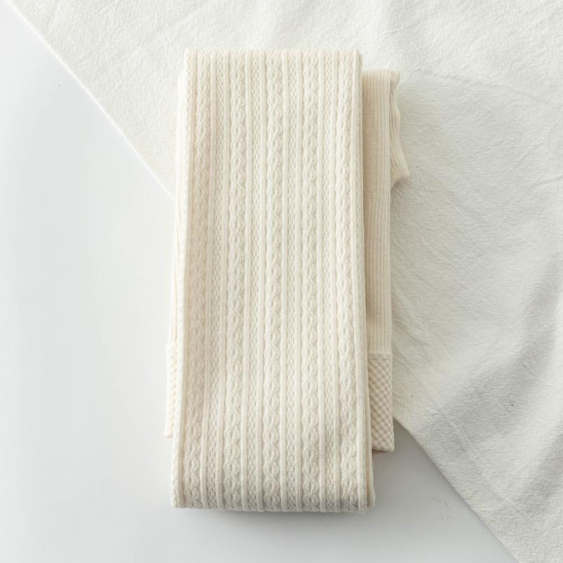 "High Waist Striped Knitted Leggings: Women's Thick White Tights for Spring & Autumn"