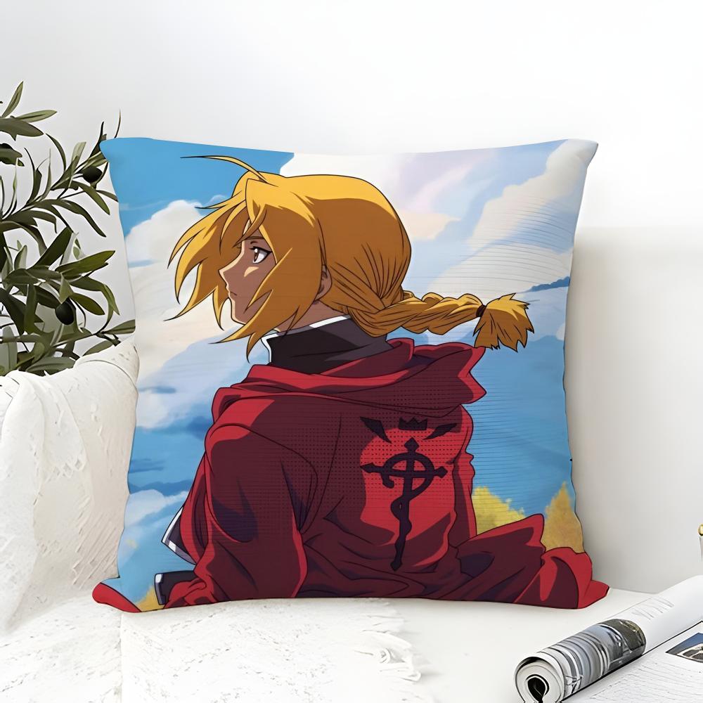 FAFullmetal Alchemist Brotherhood Pillow Case Cotton Linen Fabric Square Zipper Pillowcase Home Decorative Living Room