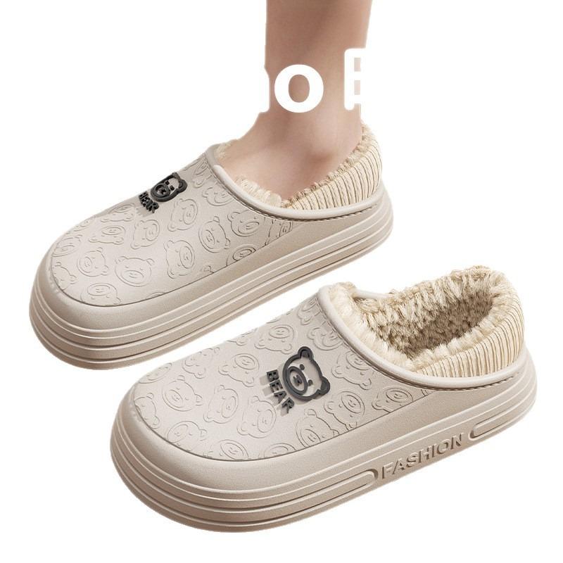 Водонепроницаемые хлопковые туфли женские сумка каблук толстая подошва верхняя одежда мягкий плюш домашние комнатные термохлопковые тапочки мужские зимние