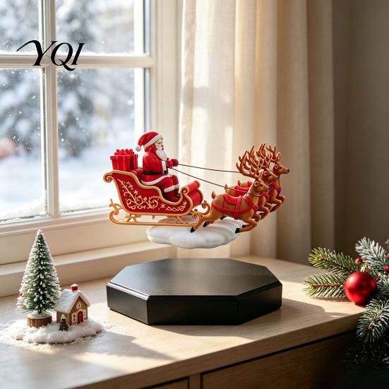 Floating Sleigh for Bookshelves Santa Sleigh, Magnetic Levitation Santa's Flying Ornament, Christmas Holiday Centerpiece Fireplaces Display