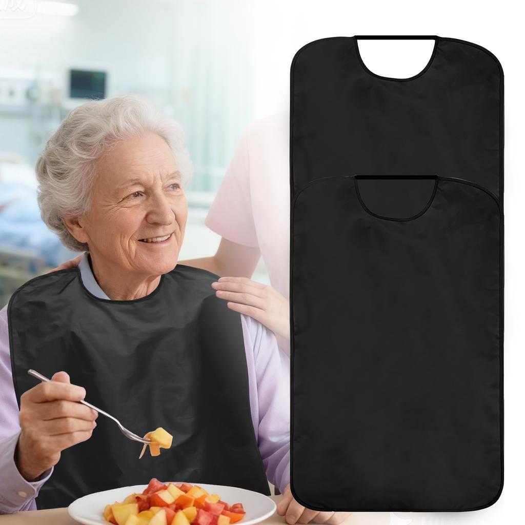 2Pcs Adult Bibs for Elderly Elastic Waterproof Dining Clothing Protectors Reusable Apron with Crumb Catcher for Special Needs