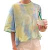 Женская милая футболка Tie Dye O шеи с коротким рукавом, базовая рубашка, свободный топ