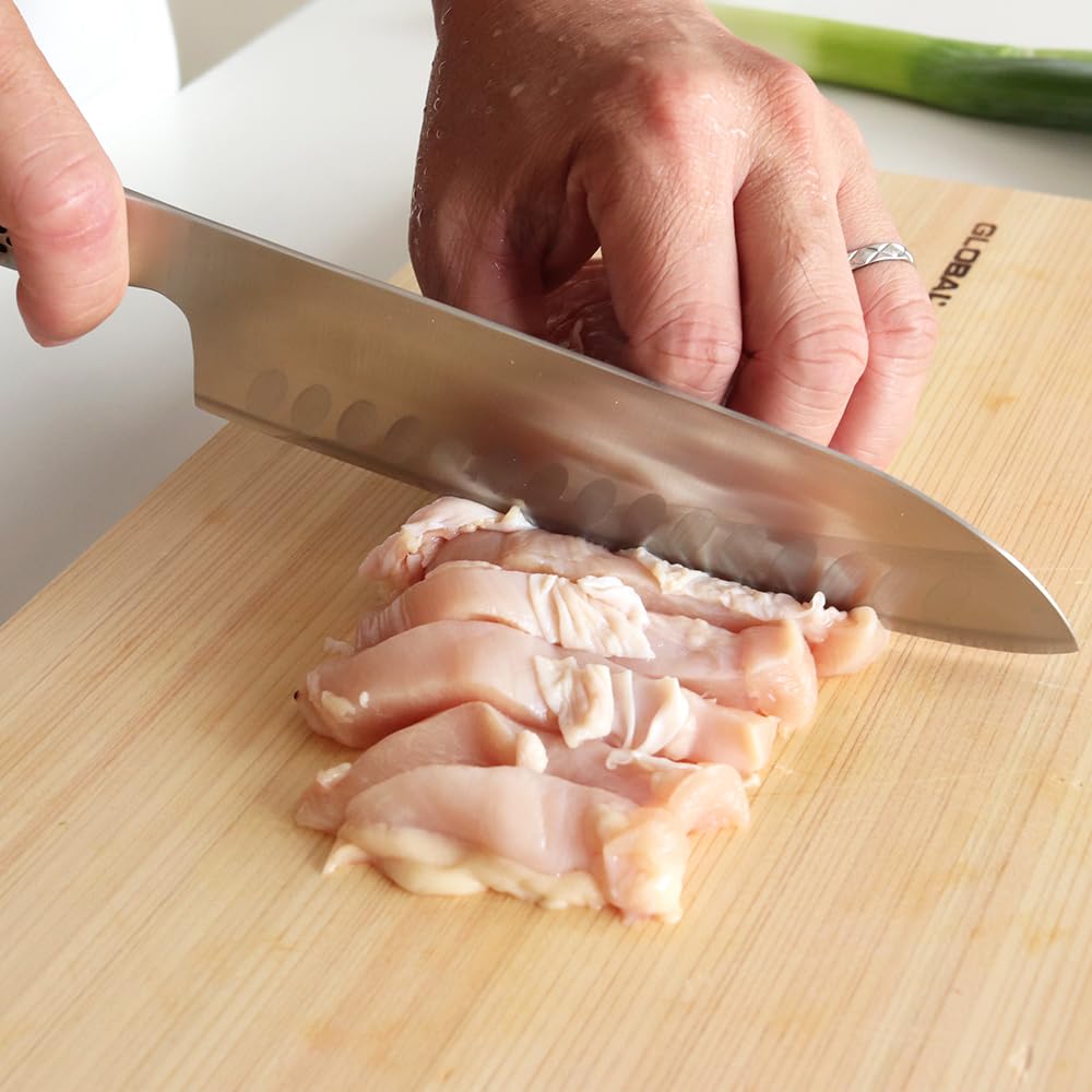 GLOBAL Santoku Knife Set All Stainless Made in Japan GST-B80 (18cm grooved) - Steel, (3-piece set)