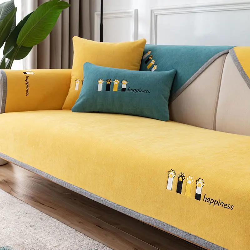Коврик для диванной подушки с принтами скандинавских кошек, универсальный нескользящий сплошной цвет, чехлы для дивана для гостиной, L-образная защита для полотенец для дивана