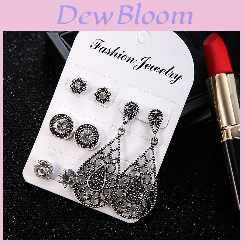 2 Style Vintage Stainless Natural Crystal Stud Earring Set Hypoallergenicearrings Jewelry Gifts