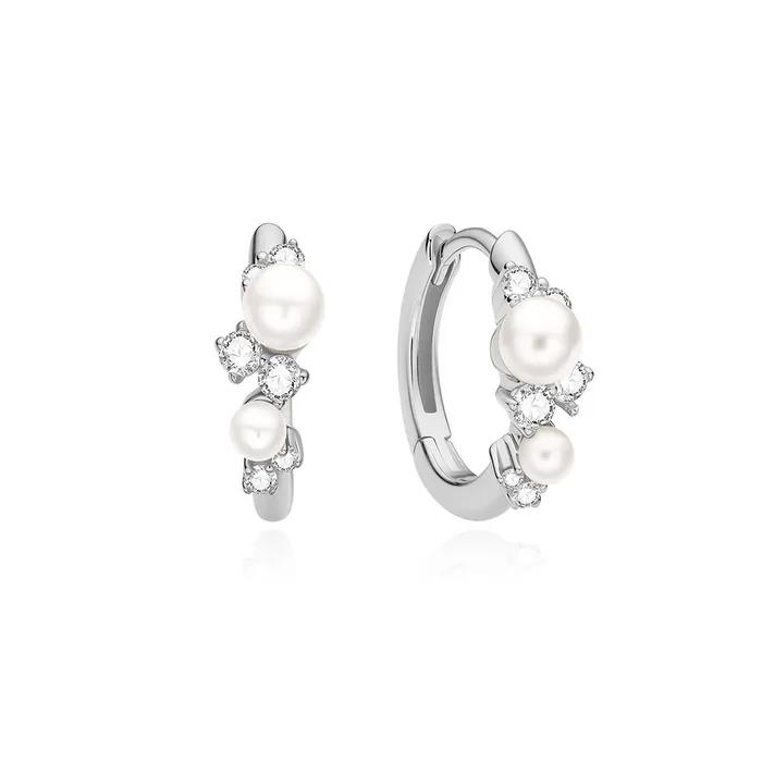Серебряные серьги-кольца с жемчужным кластером из ракушек 925 пробы E074-05H.