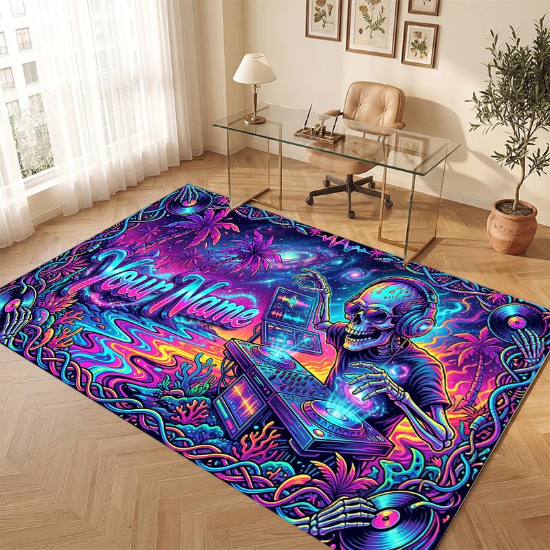Skull Gothic Theme Soft Crystal Velvet Rug Custom Name & Text Print Non Slip Floor Rug for Bedroom Living Room
