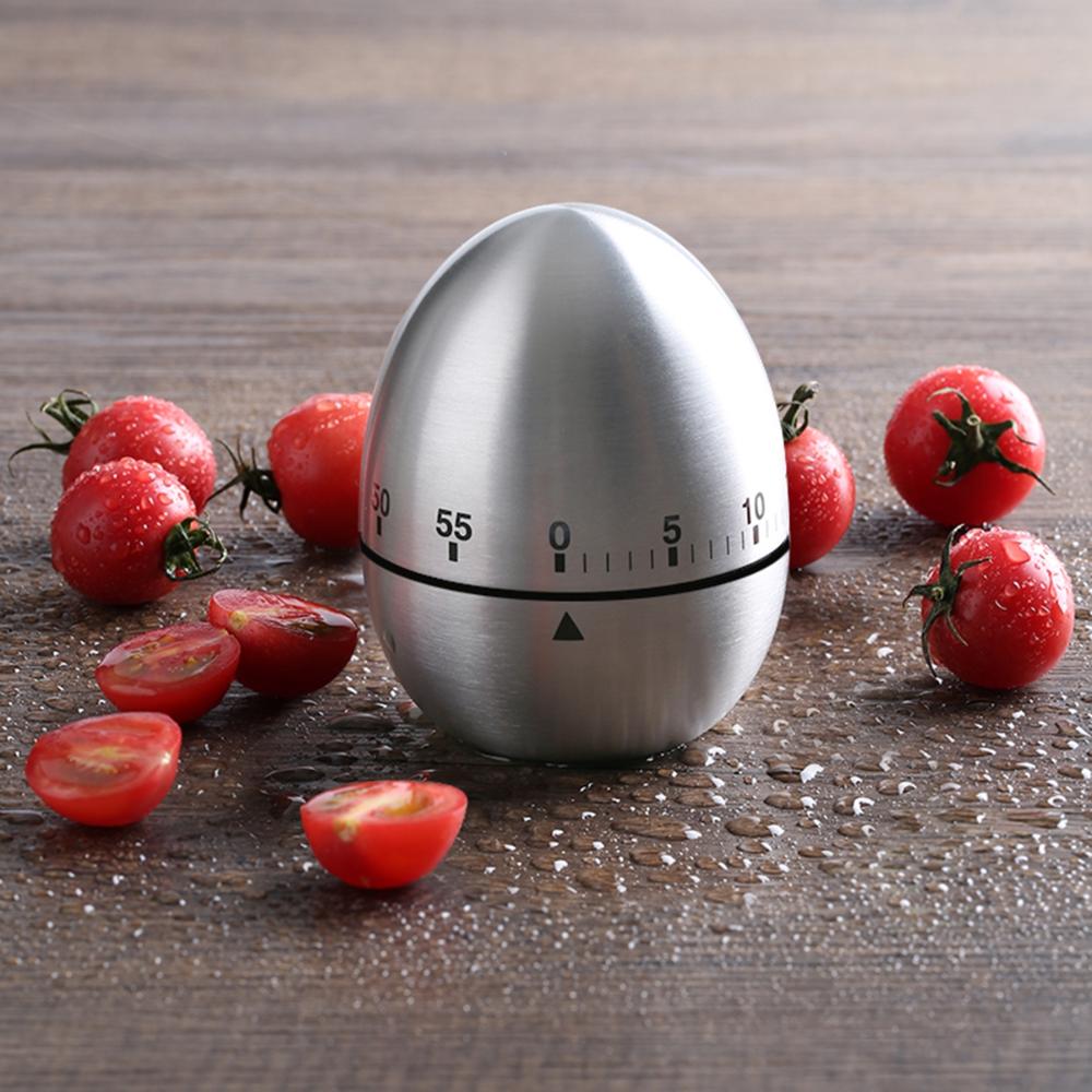 Cute Stainless Steel Egg Shaped Mechanical Visual Countdown Reminder Alarm Clock Kitchen Timer