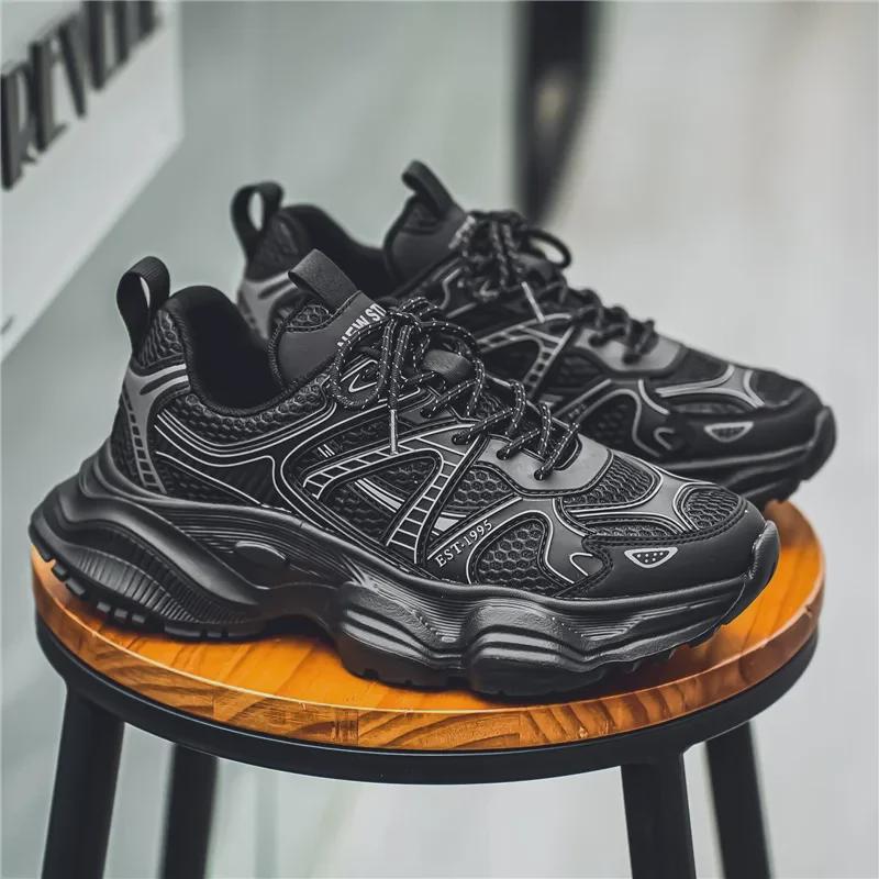 Мужские осенние дышащие повседневные кроссовки 2024 года — легкие, нескользящие, модные туфли на толстой подошве