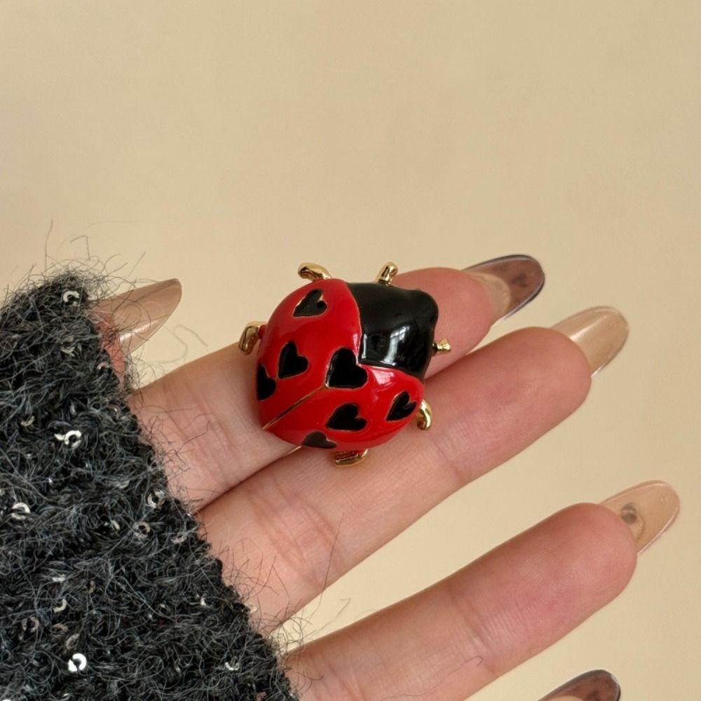 Dripping Oil Ladybird Drip Oil Ring Insect Chunky Enamel Ring Retro Painting Ring  Couple