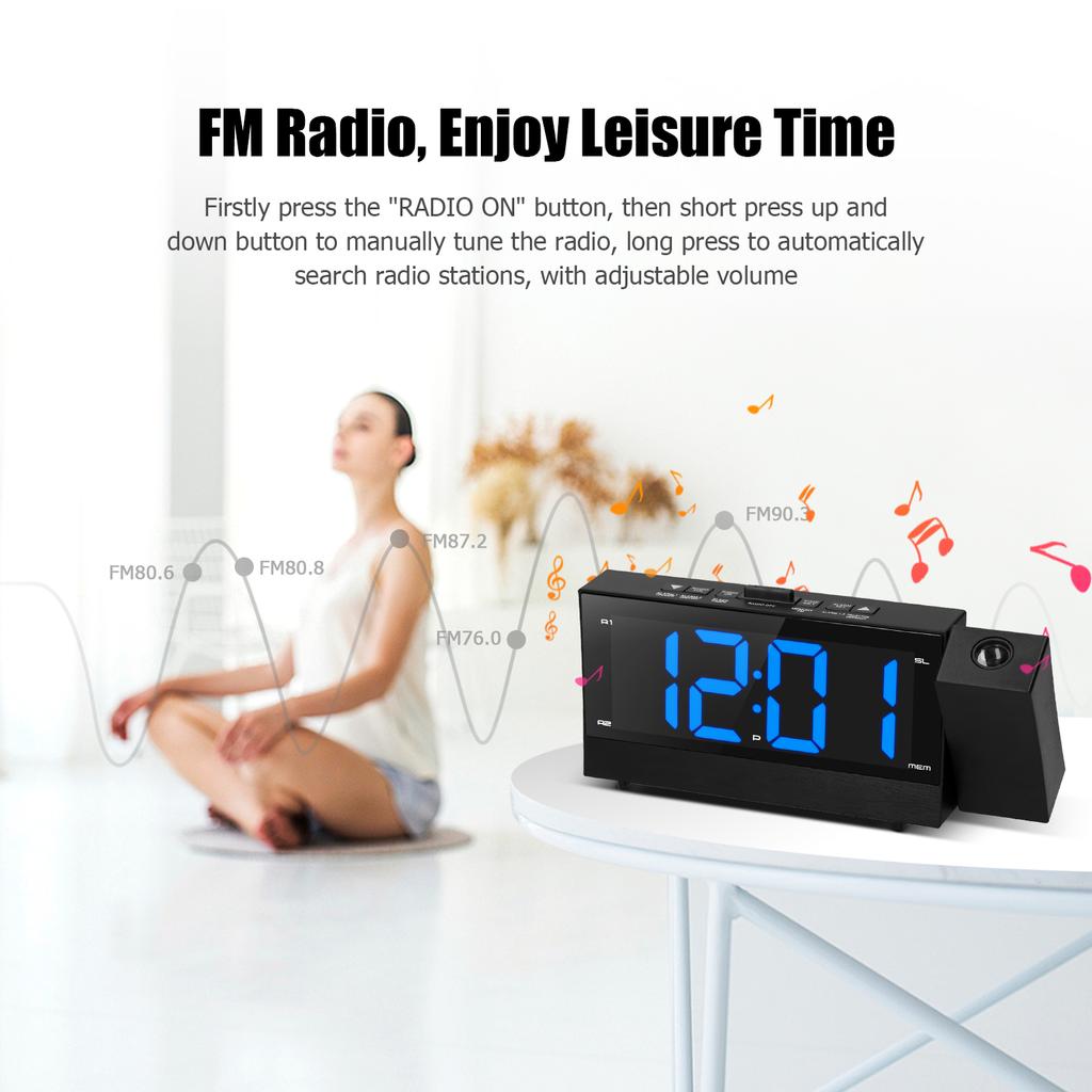 Цифровой проекционный будильник с большим экраном 6,4 дюйма, проектор 3-в-1, вращающийся на 180 градусов