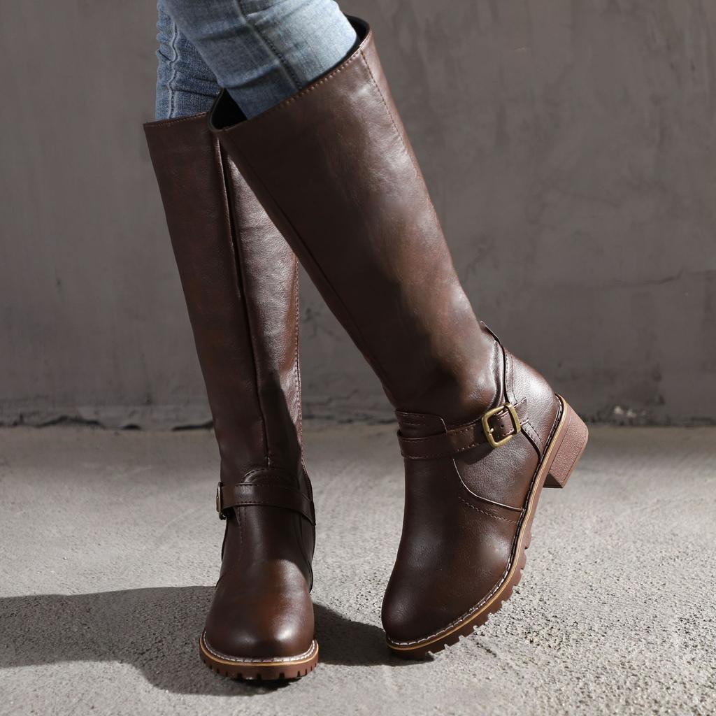 Женские модные ковбойские сапоги для верховой езды до колена, зимние сапоги в стиле ретро, большие размеры