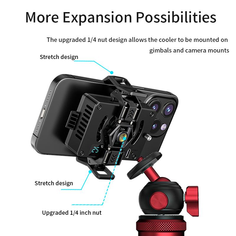 Professional Phone Cooler Cellphone Radiator with Dual Semi-Conductor Cooling Chip, for Mobile Gaming Live Streaming