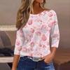 3/4 Length Sleeve Womens Tops Floral Print Vintage Fashion Casual Loose With Round Neck Plus Size Shirts