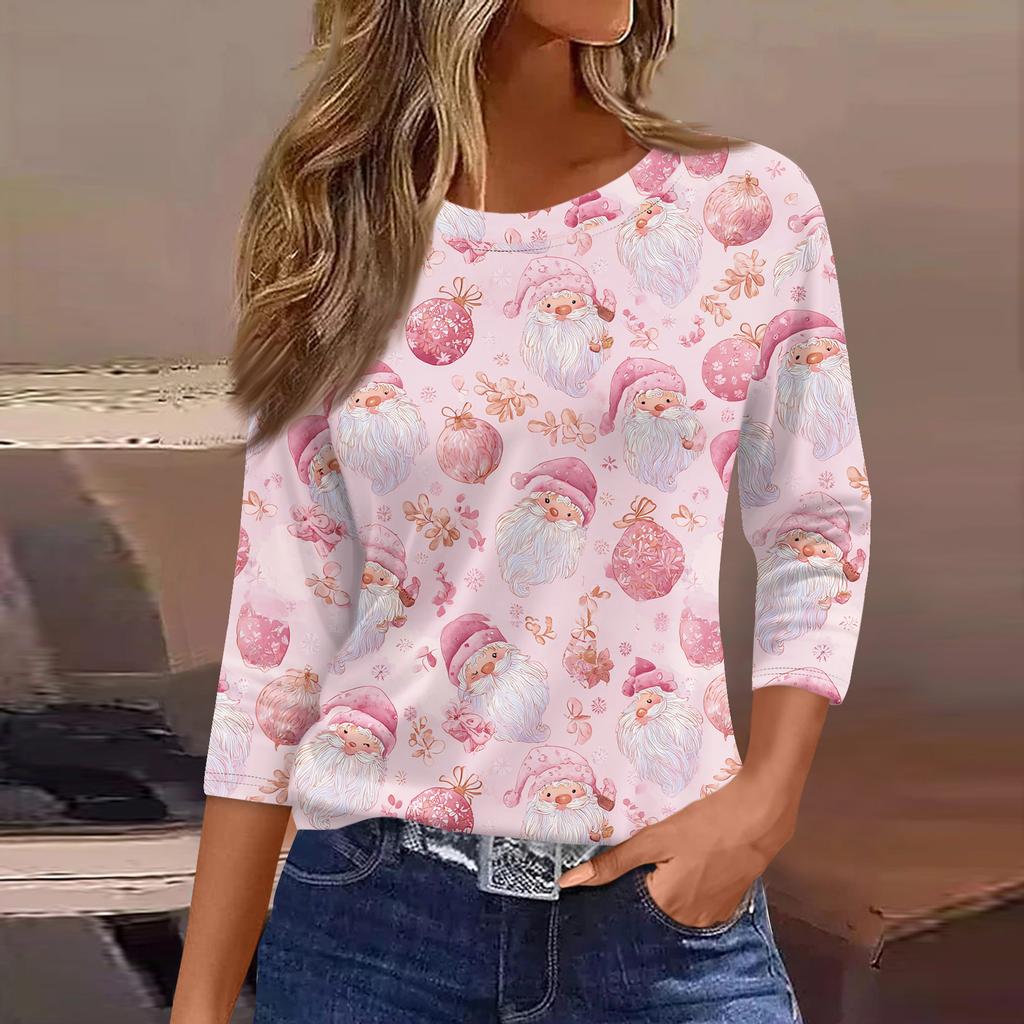 3/4 Length Sleeve Womens Tops Floral Print Vintage Fashion Casual Loose With Round Neck Plus Size Shirts