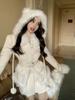 Autumn Winter Outwear Korean Fashion 2 Piece Skirt Set Woman Warm Fur Casual Coat + High Waist Slim Y2k Mini Skirt Suit Design