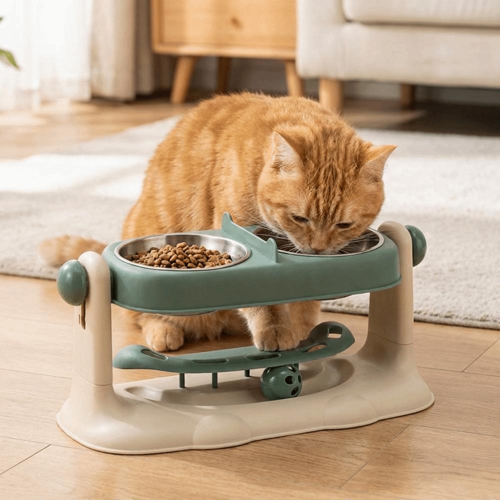 Splash-proof Liftable Cat Double Bowl Removable Elevated Cat Bowl for Pets Cats Dogs