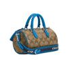 Coach Кружевная Пластина с Логотипом из 19 Букв Классический Принт Бахрома Холст и Кожа Сумка Бостон Женская Сумка на Плечо Темно-Коричневый Синий CB874-SVVRF