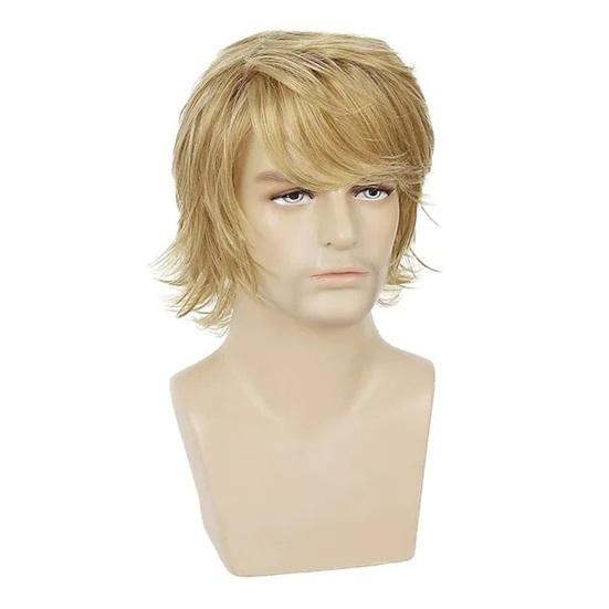 Wig Short With Curly Men Bangs Vintage Fluffy Natural Looking High Temperature Fiber Male Wavy Blonde Black Synthetic Hair