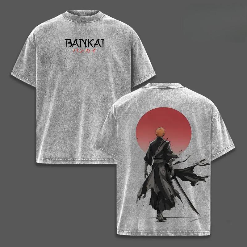 Kurosaki Ichigo Bleach Graphic T Shirt Men Women Short Sleeve Cotton Tshirts Vintage Washed Tee Harajuku Male Oversized T-shirt