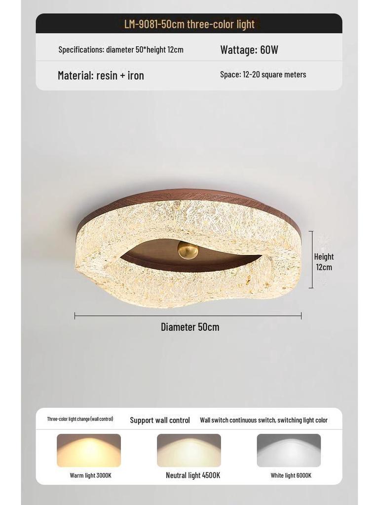 "Wabi-Sabi Retro Gold Ceiling Lamp: Medieval Resin Design for Master Bedroom and Study"