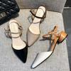 Женские босоножки Fairy-Style на низком каблуке с острым носком 2023 года с толстым каблуком и закрытым носком