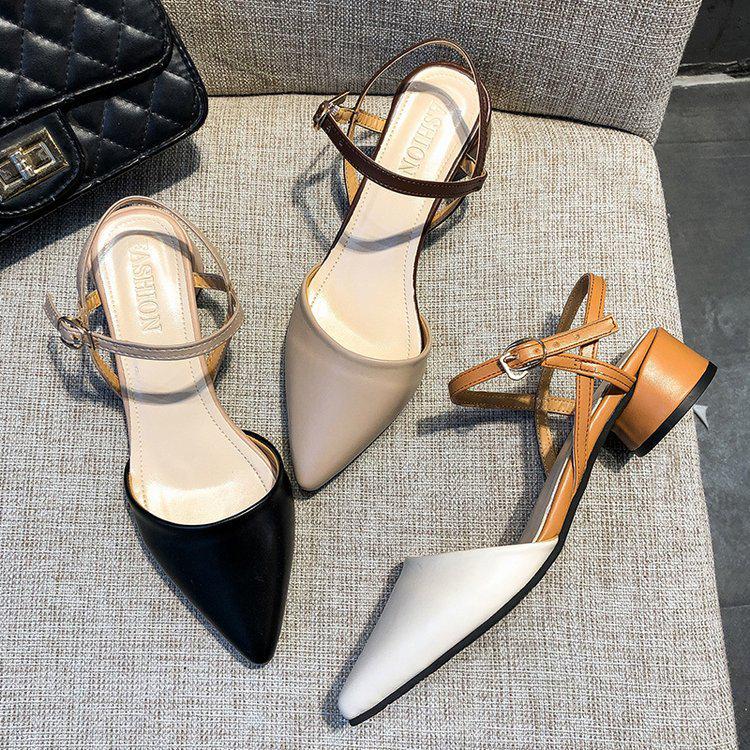 Женские босоножки Fairy-Style на низком каблуке с острым носком 2023 года с толстым каблуком и закрытым носком