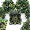 7 Pcs Green Yellow Lotus Flower  Metal Dice Solid Metal Polyhedral Dice Set Suitable for Role-Playing RPG  Board Game Card Game