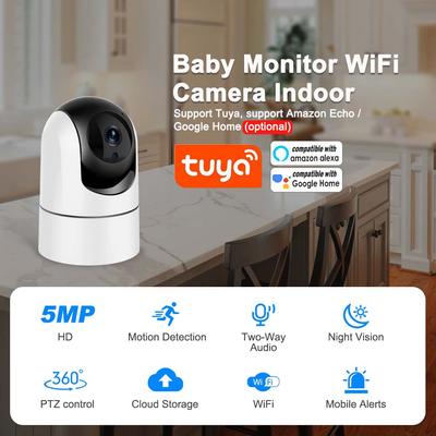 5G WiFi Baby Monitor 5MP Tuya IP Camera 1080P Security Protection Indoor Mini Video Watching Auto Tracking Smart Home Alexa