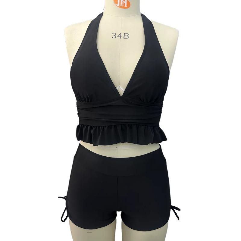 Танкини халтер, купальник из двух частей, женский 2025, однотонный, купальный костюм, женский, для купания, плавания, пляжная одежда, XXL