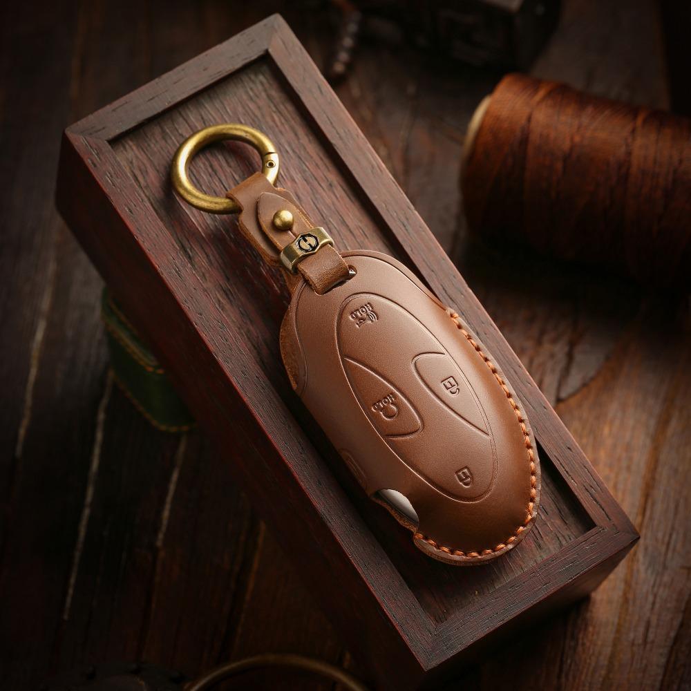 Vintage Leather Key Cover Handmade Premium Protection Case for Hyundai Car Keys Korea Style