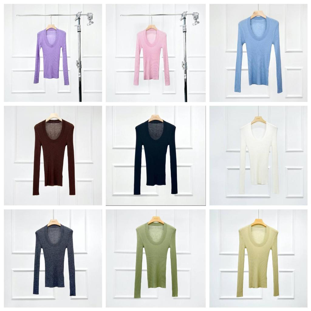 Amaia 2.0 Classic Style Water Drop U-Neck Slimming Wool Knitwear - Women's Long Sleeve Early Spring