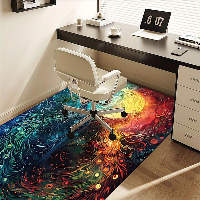 Colorful Peacock Chair Mat: Office Carpet, Oversized Rug for Home Decor, Sofa Mat, Desk Pad Gift Suitable for Bedroom, Living Room, Any Room