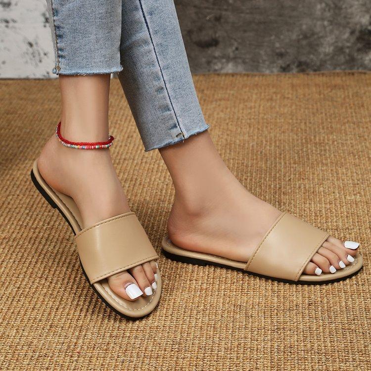 Летние женские тапочки, кожаные женские шлепанцы с квадратным носком на плоской подошве, дизайнерские женские шлепанцы, женская обувь, роскошные сандалии