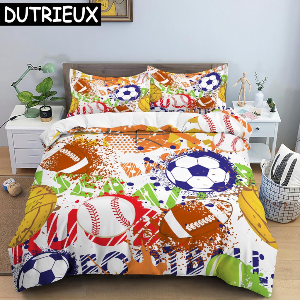 Пододеяльник с 3D-футболом, двуспальный комплект постельного белья, 2/3 предмета, наволочка с застежкой-молнией, полиэстеровый чехол размера King Size