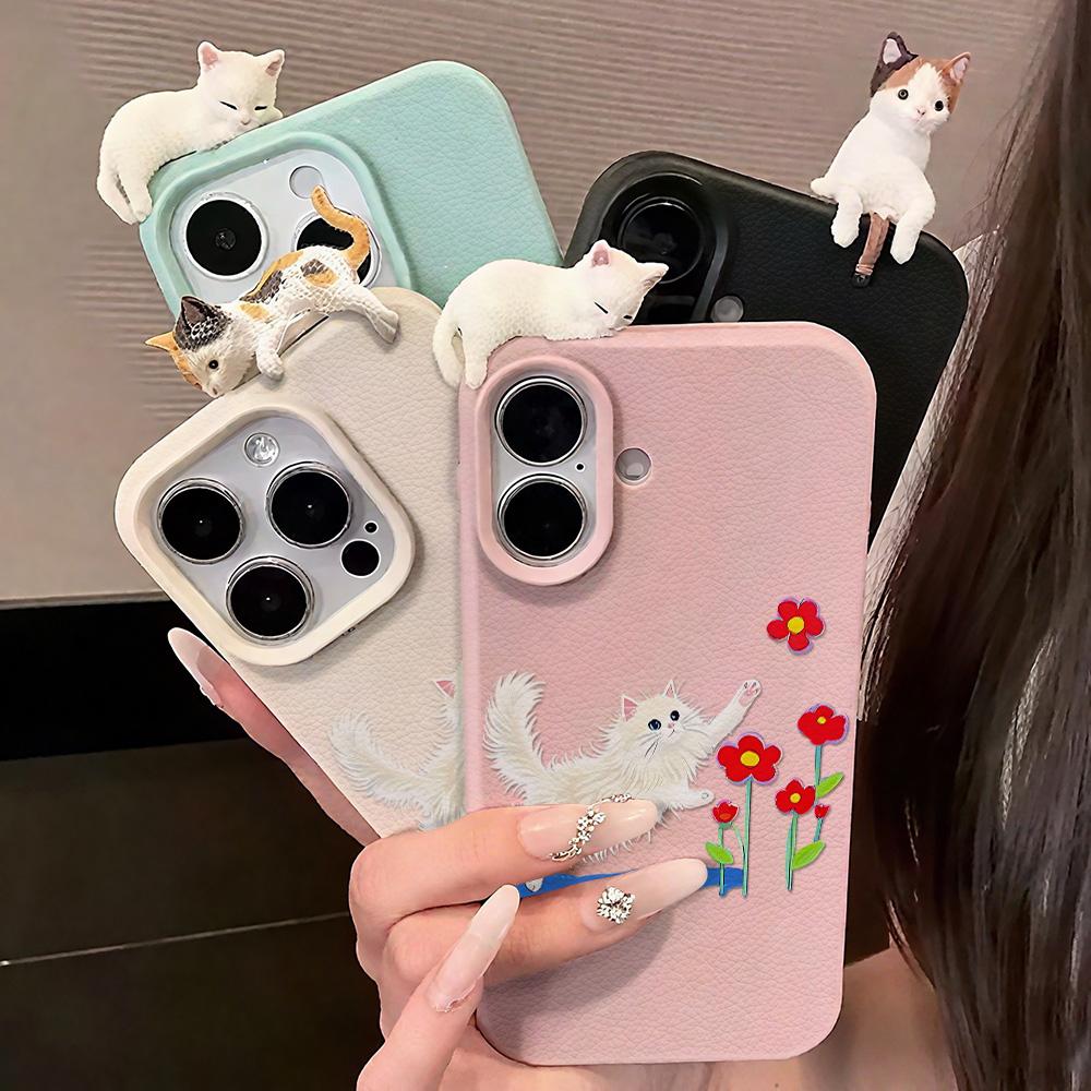 3D Чехол для телефона для iPhone 11 13 17 Pro Max 17 Air Case iPhone 13 15 16 Pro Max 12 14 Pro Max 14 15 Plus Милый 3D Котенок Мультяшный Кожаный