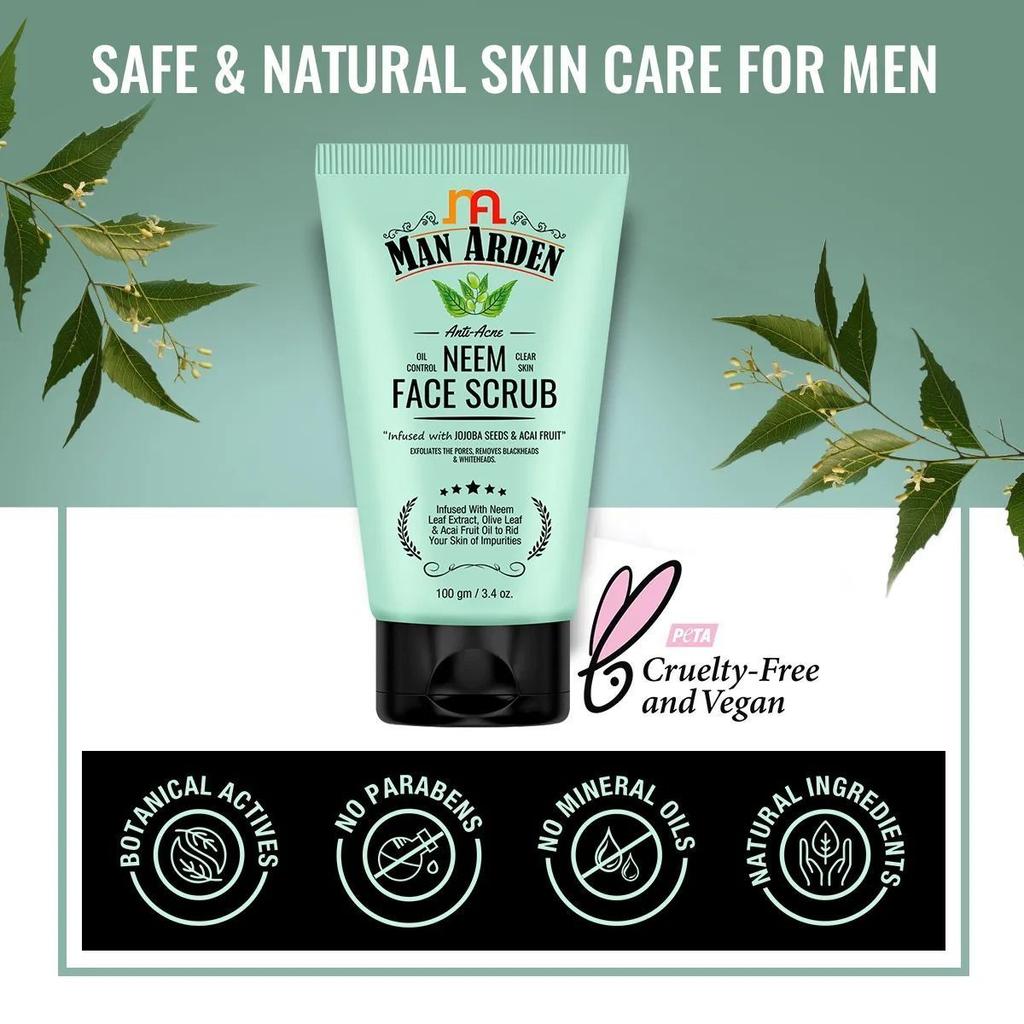Скраб для лица с Нимом против акне (100 г), Anti-Acne Neem Face Scrub,  Man Arden