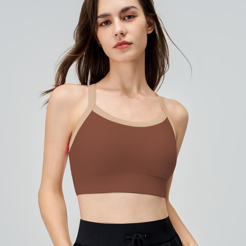 Женский летний двухцветный спортивный бюстгальтер для йоги, цельный противоударный жилет для йоги с перекрестными бретелями на спине