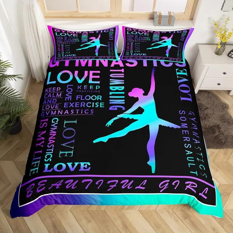 Пододеяльник Love Gymnastics King Queen, комплект постельного белья для занятий балетом на полу, неоново-розовый, для танцев, чехол из полиэстера
