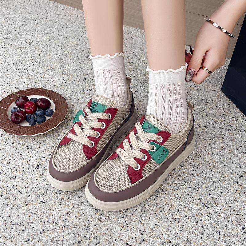 Fashion Ladies Shoes 2025 Hot Sale Front Lace-up Women's Vulcanize Shoes Fashion Color Matching New Plus Size Mesh Classic Casual Shoes