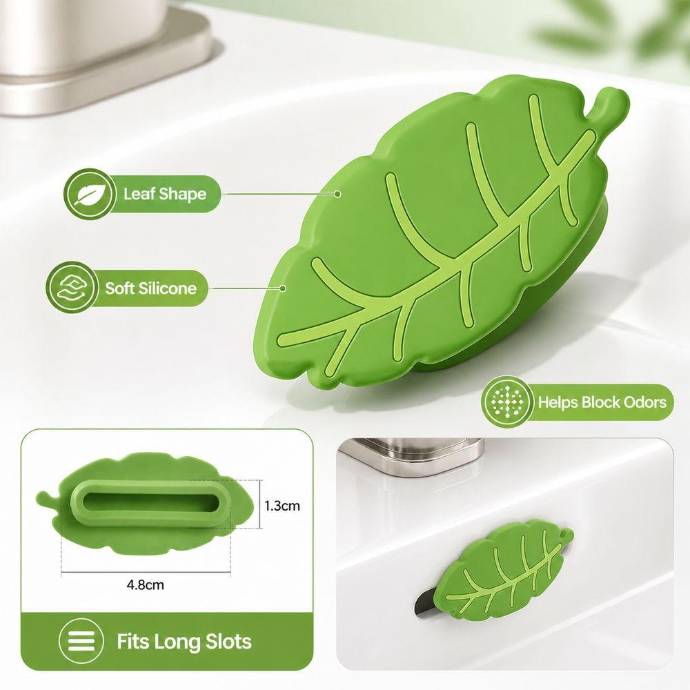 Silicone Washbasin Overflow Plug Green Leaves Leaf Shaped Sink Overflow Plug Sealing Odor Blocking Overflow Hole Cover