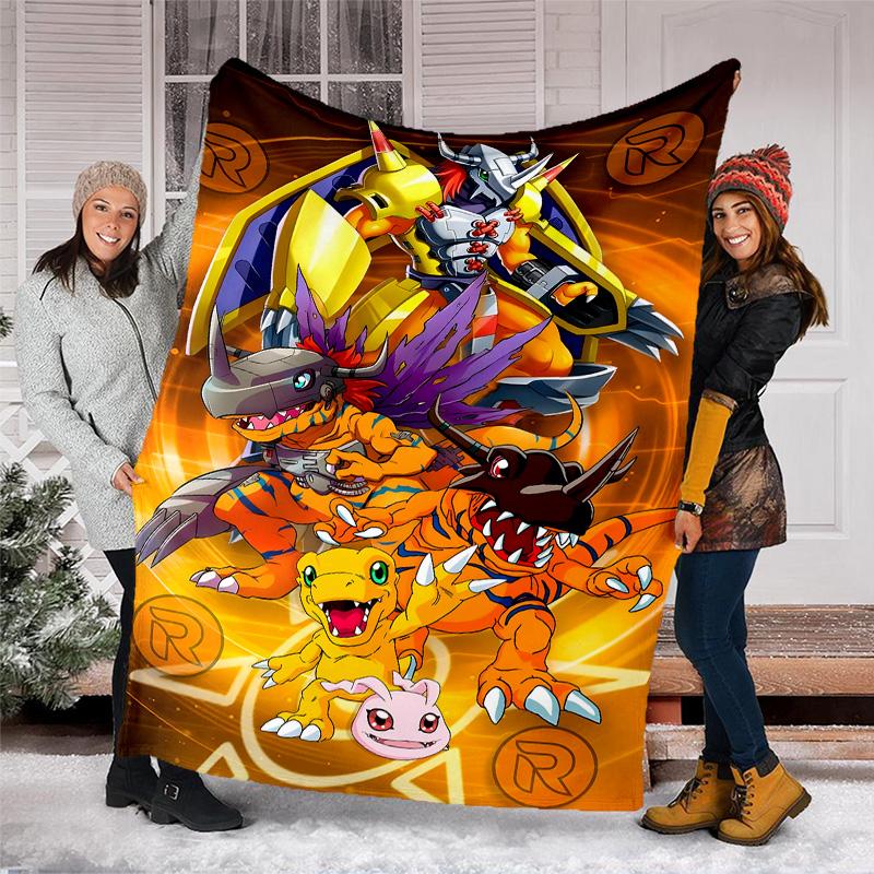 1pc Digimon Theme Blanket - Digital Print, Polyester, Cozy for All Seasons, Perfect for Outdoor, and Travel