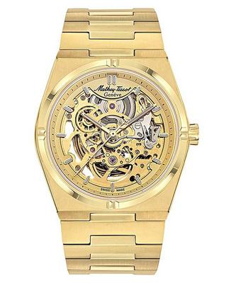 Мужские часы Zeus Skeleton из нержавеющей стали золотистого оттенка с циферблатом цвета шампанского, автоматические H118CFPDI