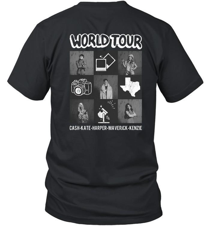 Футболка World Tour с изображением Кэш Кейт Харпер, Маверика и Кензи.