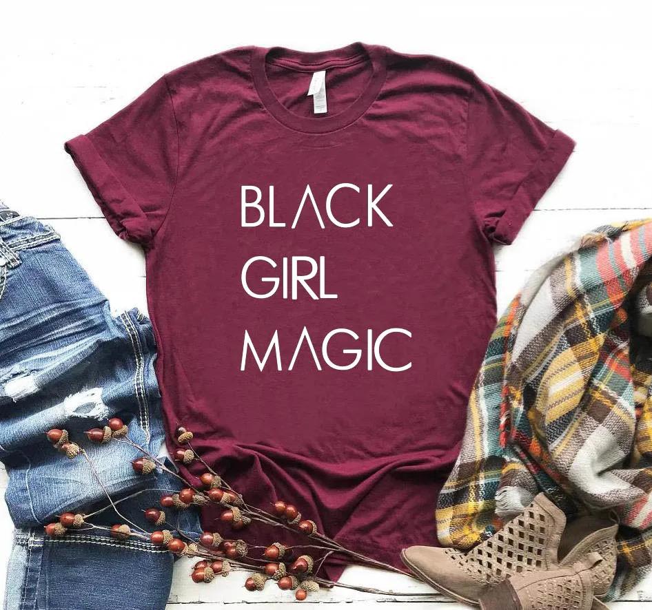 Женская футболка с принтом BLACK GIRL MAGIC, женская футболка с коротким рукавом, круглым вырезом, свободная, женская повседневная футболка, одежда, топы