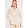 Women's Cream Elastic Sleeve Crepe Shirt