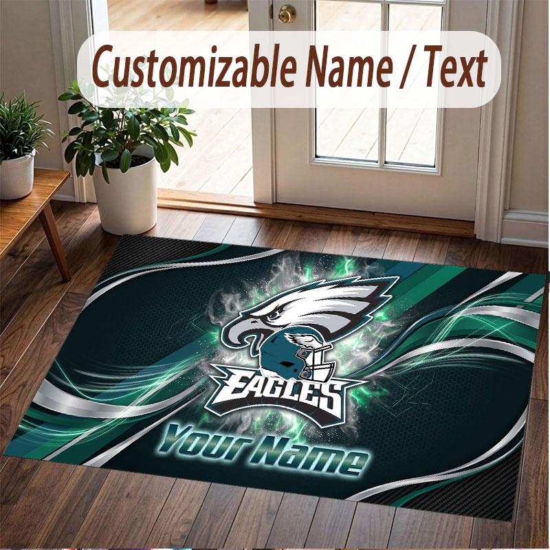 Custom Rug Philadelphia Eagles Pattern Print Name Text Soft Non‑Slip Floor Carpet for Home Indoor Decoration