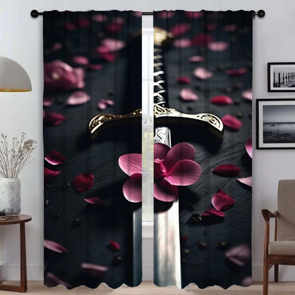 Домашний интерьер Шторы для камеры Мечи Оконные шторы для комнаты 2 Панельные жалюзи Разделение Хэллоуин Украшения Гостиная Кухня
