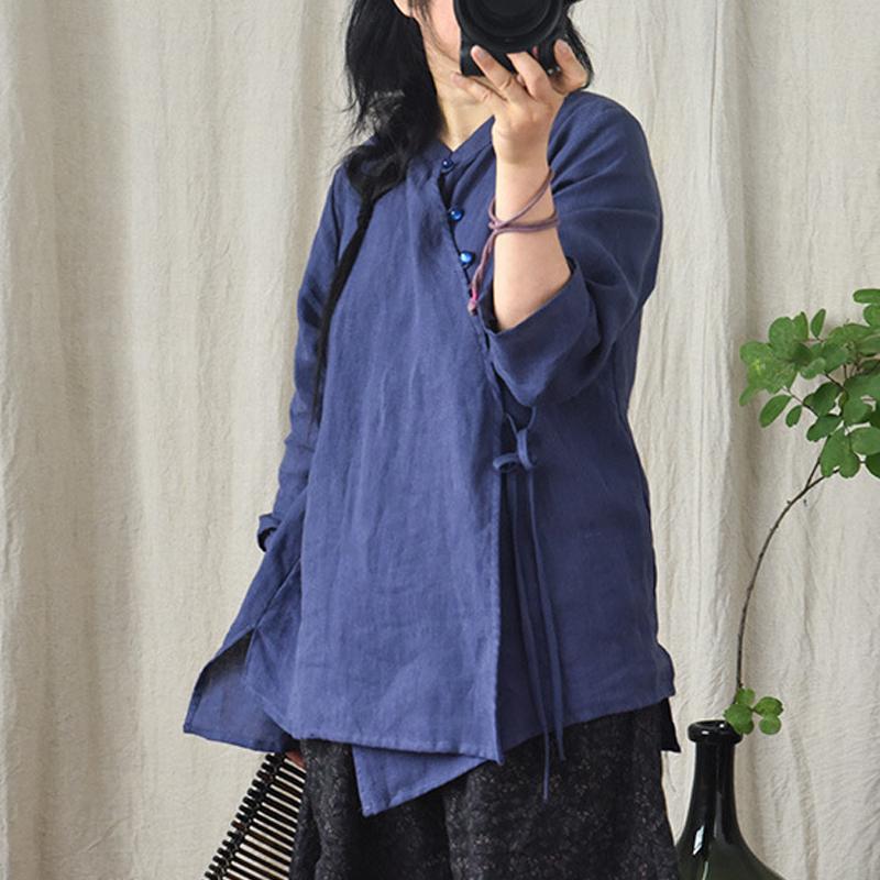 Johnature Женские рубашки в китайском стиле, топы, однотонные, с длинным рукавом, блузки, весенние женские рубашки на пуговицах